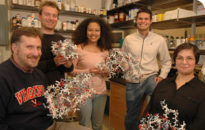 University of Virginia Biomedical Sciences Graduate Program student in lab displaying their work.