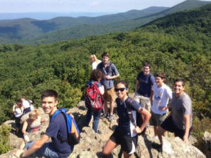 UVA's Cell and Molecular Biology Grad students on a hike, overlooking the Shenandoah Valley in Virginia.